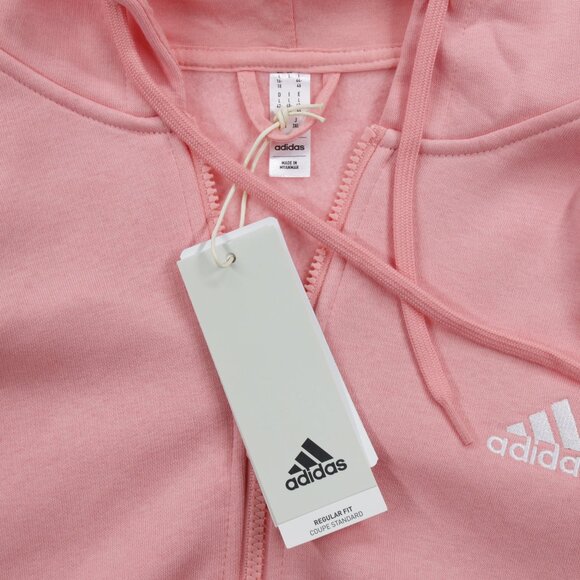 Adidas Women's Pocket Essentials 3 Stripes Full Zip Fleece Hoodie Pink Size L - Picture 9 of 10